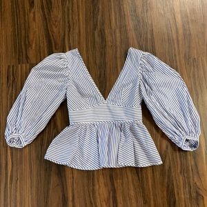 STAUD NWOT Luna Peplum Top in Blue Stripes 8
